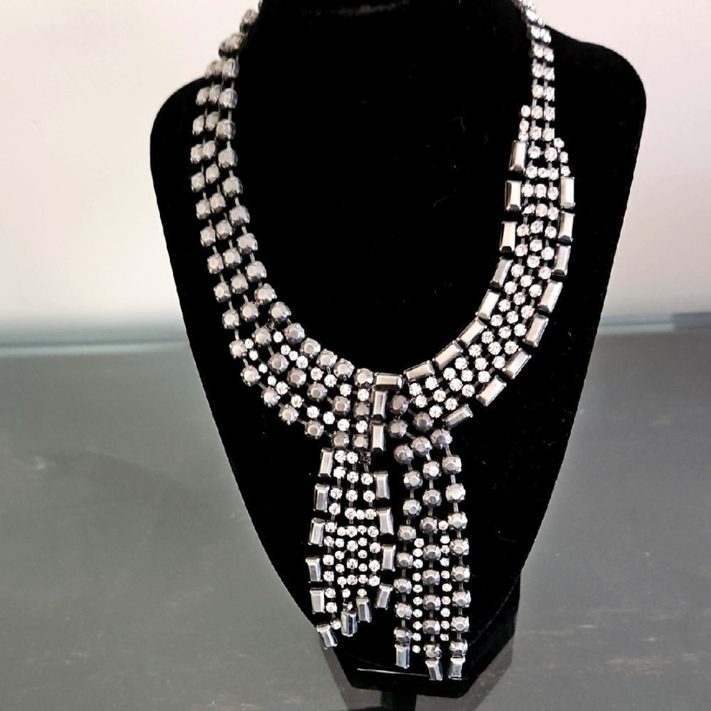 Vintage Stainless Steel and Rhinestone Necklace